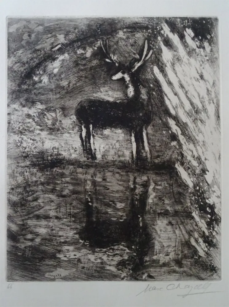 エッチング Chagall - Le Cerf se voyant dans l'Eau