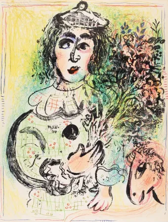 リトグラフ Chagall - Le clown fleuri