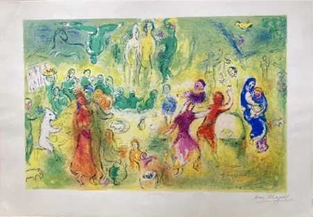 リトグラフ Chagall - LE FESTIN NUPTIAL ((Wedding Feast). Épreuve signée (Daphnis & Chloé - 1961)
