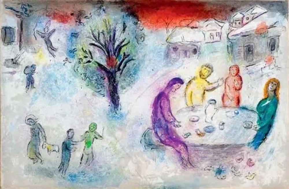 リトグラフ Chagall - Le repas chez Dryas