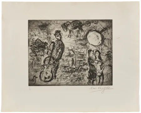 彫版 Chagall - Marc Chagall (1887–1985) – Le Violoncelliste du Village- Etching on paper – 1967