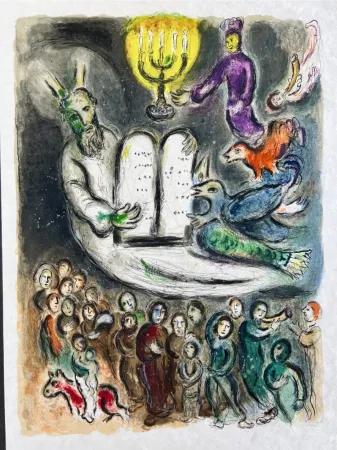 リトグラフ Chagall - Moses then came and called for the Elders of the people, and proposed unto them all these things, which the Lorde commanded him