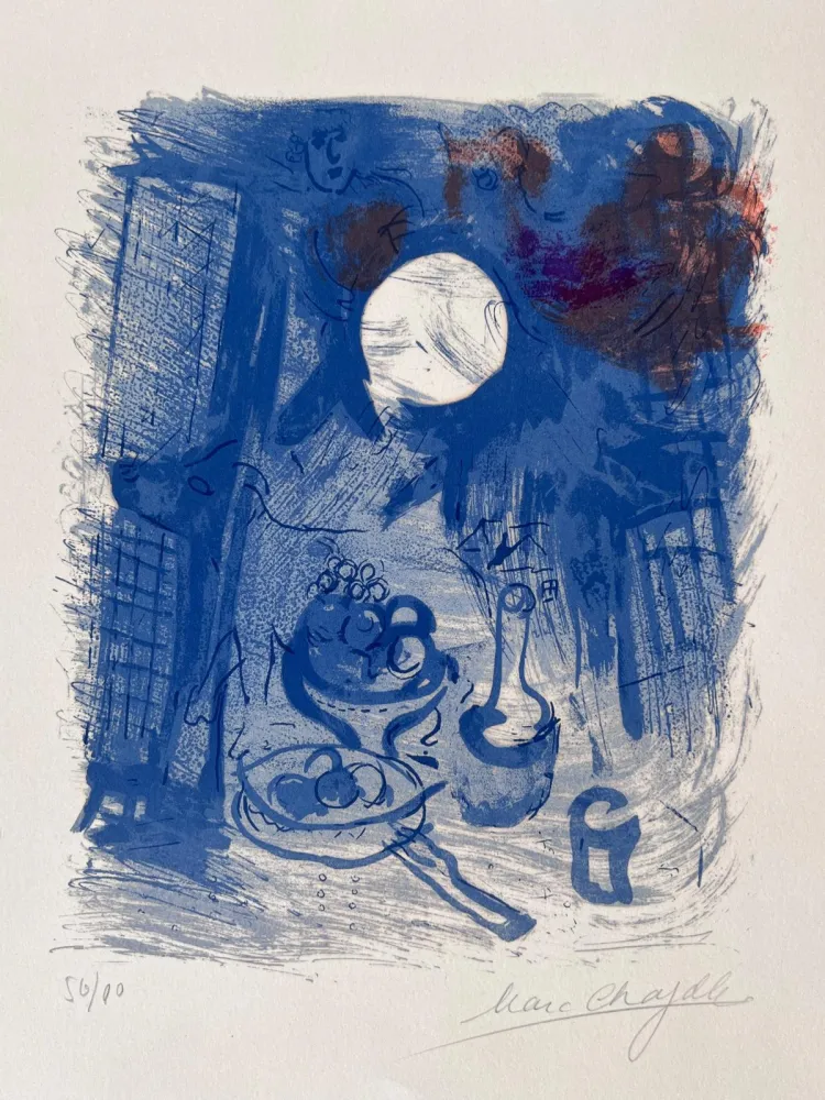 リトグラフ Chagall - Nature morte bleue 