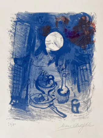 リトグラフ Chagall - Nature morte bleue 