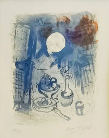 リトグラフ Chagall - Nature morte bleue