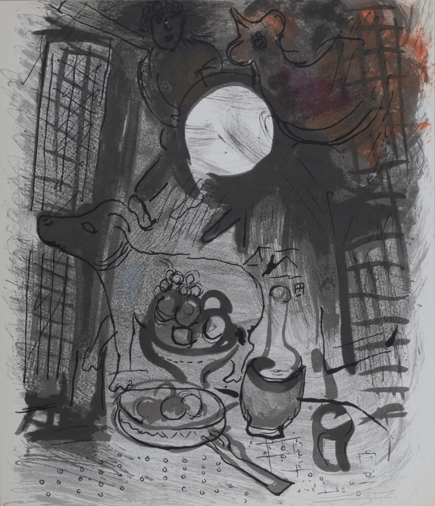 リトグラフ Chagall - Nature morte brun
