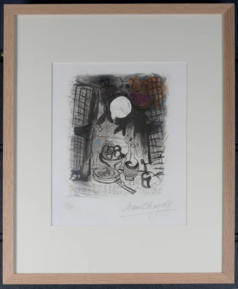 リトグラフ Chagall - Nature Morte brune (M. 205), 1957 - Framed & Hand-signed!
