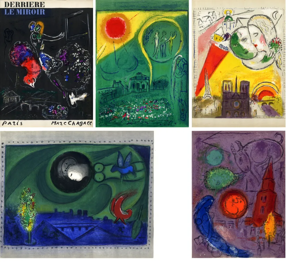 リトグラフ Chagall - PARIS FANTASTIQUE. 5 LITHOGRAPHIES de Derrière Le Miroir 66-67-68 (1954)