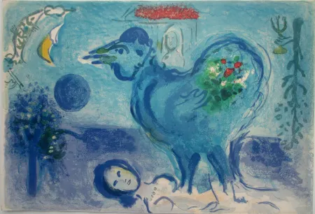 リトグラフ Chagall - Paysage au Coq