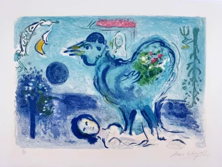 リトグラフ Chagall -  Paysage au Coq 