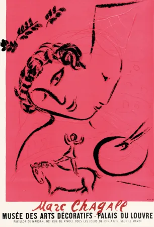 リトグラフ Chagall - Peintre en rose