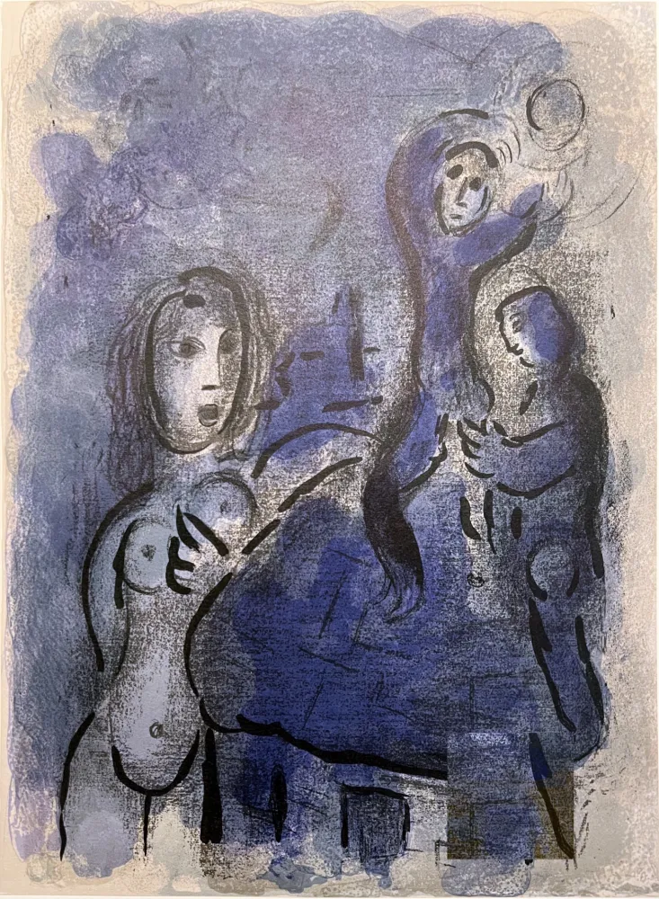 リトグラフ Chagall - RAHAB ET LES ESPIONS DE JÉRICHO (Dessins pour la Bible, 1960)
