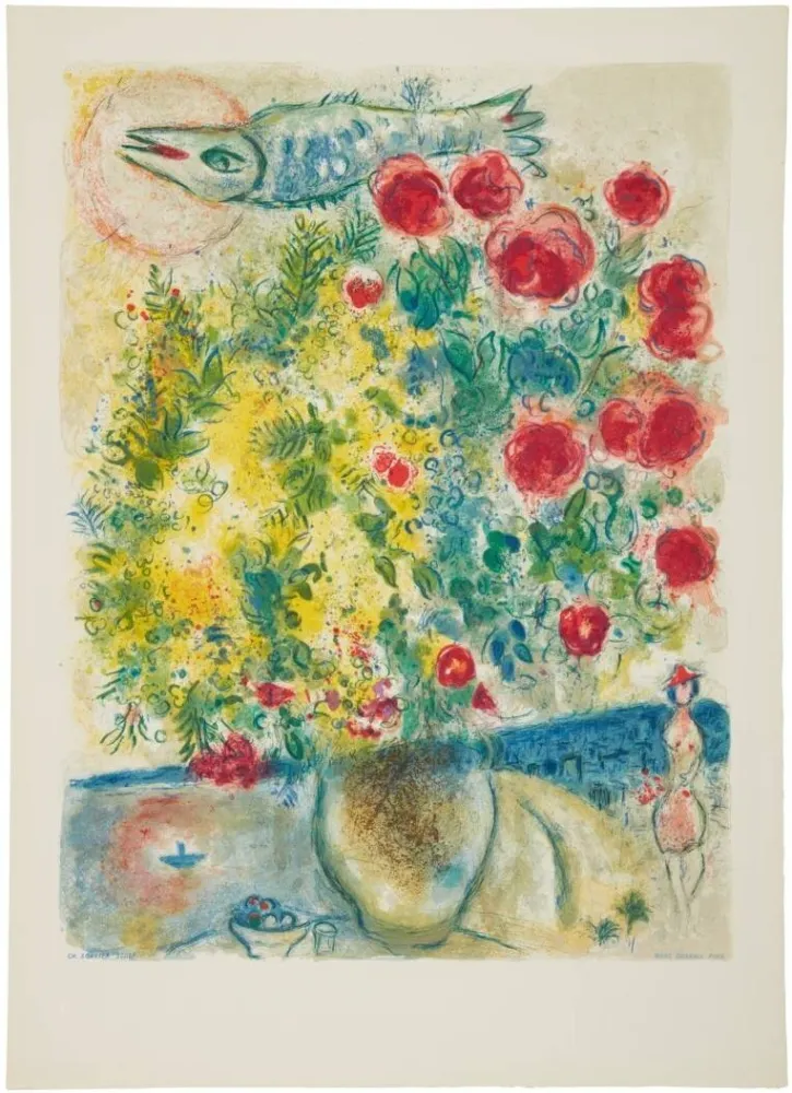 リトグラフ Chagall - Roses et Mimosas (Roses and Mimosa)