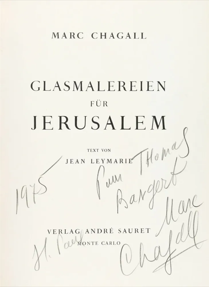 挿絵入り本 Chagall - Signed & dedicated - Stained glass for Jerusalem 