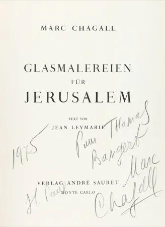 挿絵入り本 Chagall - Signed & dedicated - Stained glass for Jerusalem 