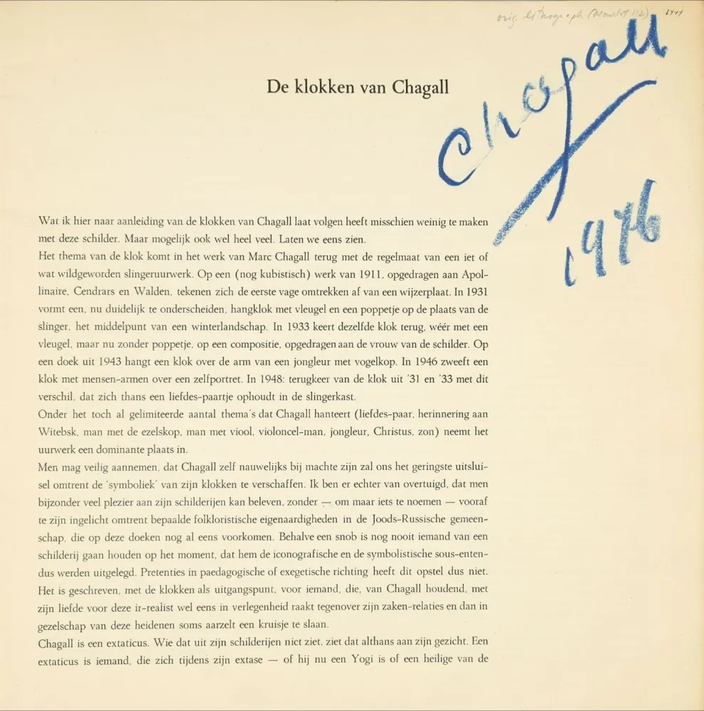 挿絵入り本 Chagall - Signed - Der Klokken Van Chagall