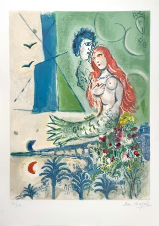 リトグラフ Chagall - Sirène au Poète 