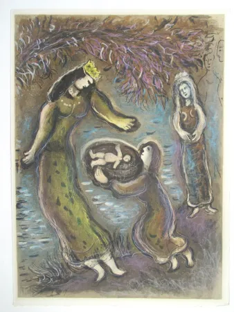 リトグラフ Chagall - Then Pharaoh's daughter opened the cradle and saw that it was a child