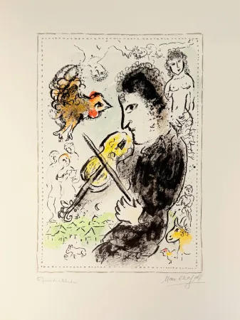 リトグラフ Chagall - Violoniste au coq
