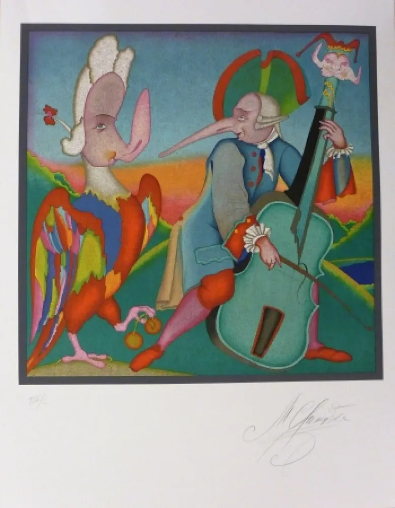 リトグラフ Chemiakin - Le contrebassiste