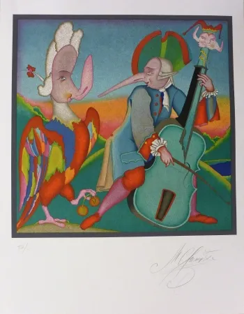 リトグラフ Chemiakin - Le contrebassiste