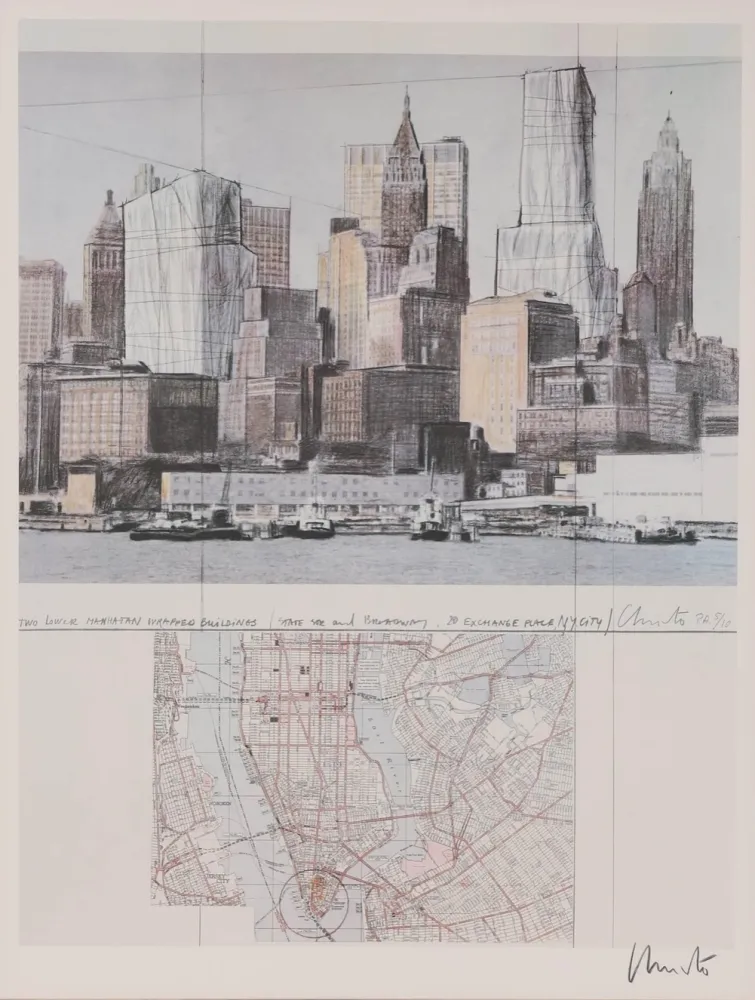 リトグラフ Christo & Jeanne-Claude - Two Lower Manhattan Wrapped Buildings