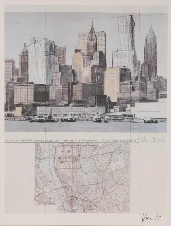 リトグラフ Christo & Jeanne-Claude - Two Lower Manhattan Wrapped Buildings