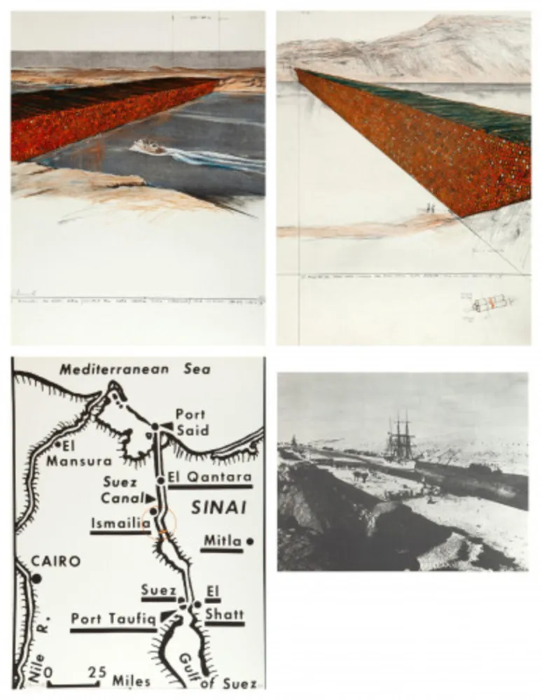 シルクスクリーン Christo - Wall of 10 Million Oil Drums, Project for the Suez Canal