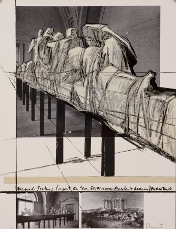 シルクスクリーン Christo - Wrapped Statues- Project for DerGlypotek-Munchen, West Germany, Aegina Temple