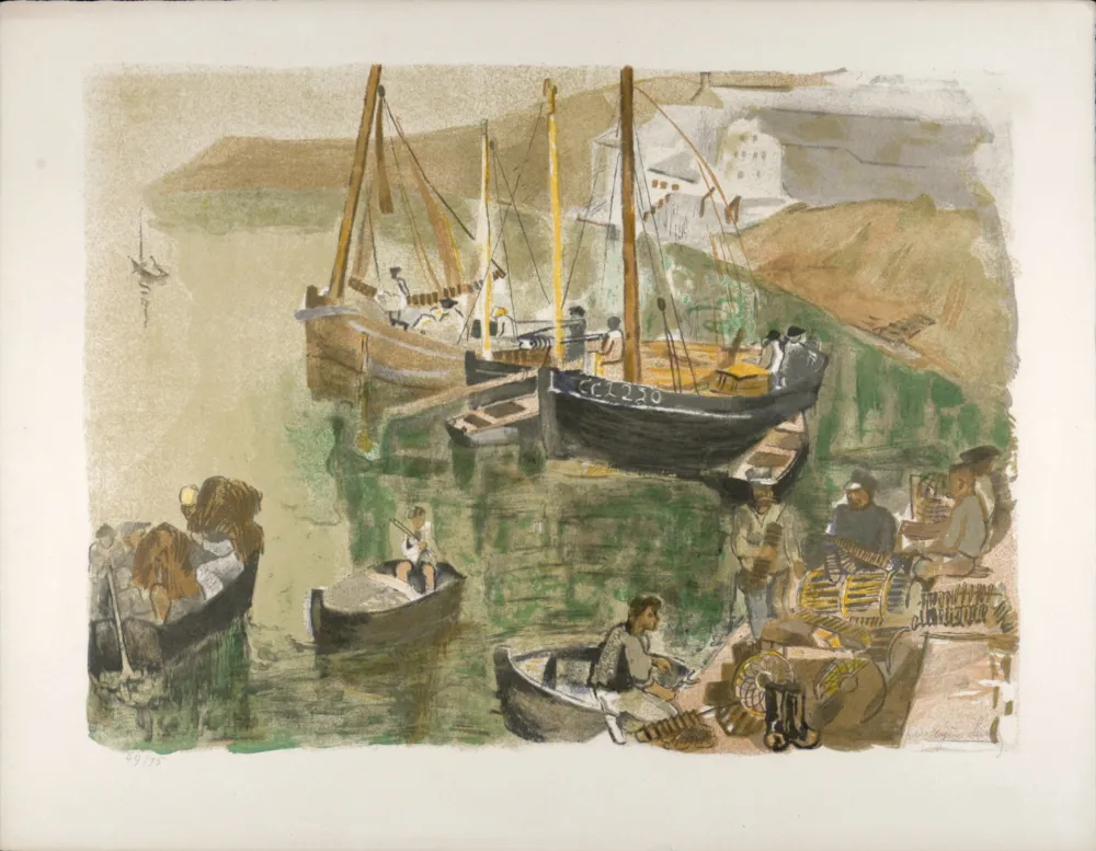 リトグラフ Clairin - Boats in Harbor, c. 1955 - Hand-signed!