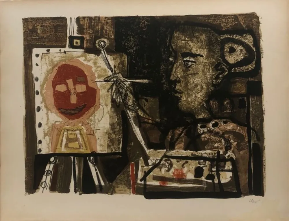 リトグラフ Clavé - Femme artiste 