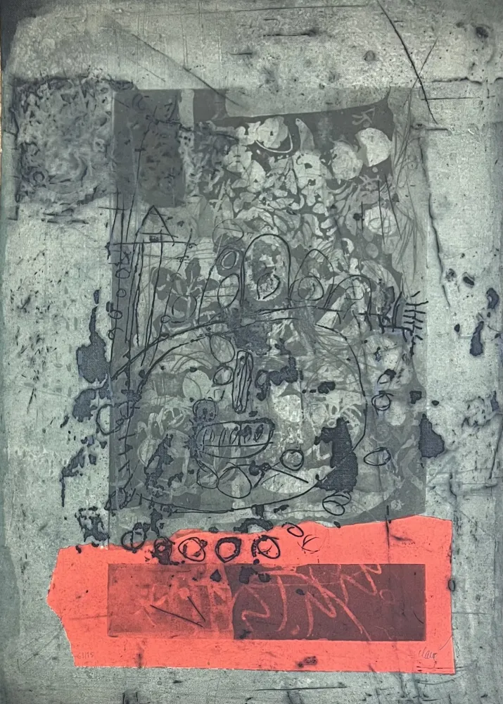 彫版 Clavé - Gravure aquatinte et carborundum En vert et rouge, 1971