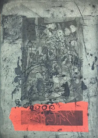 彫版 Clavé - Gravure aquatinte et carborundum En vert et rouge, 1971