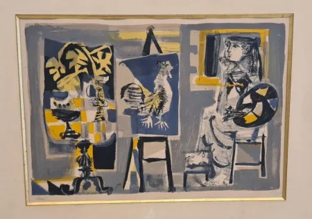 リトグラフ Clavé - La Femme-peintre au coq 