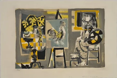 リトグラフ Clavé - La Femme-peintre au coq 