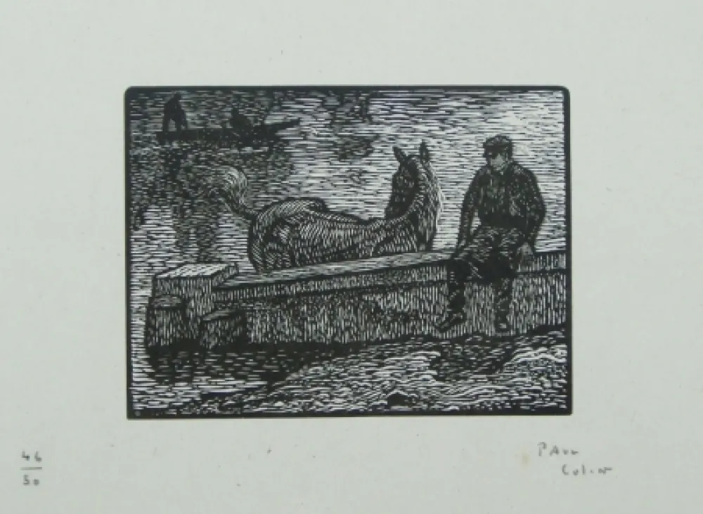 木版 Colin - Le cheval au bain