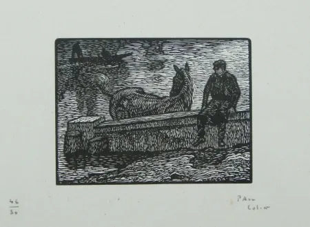 木版 Colin - Le cheval au bain