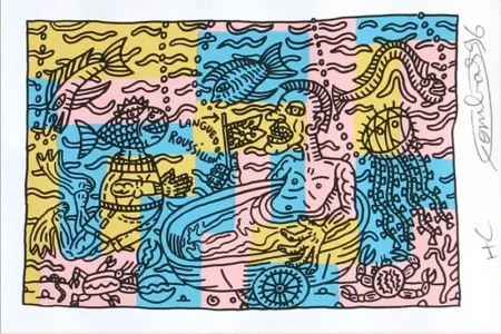 シルクスクリーン Combas - Bain dans l'étang