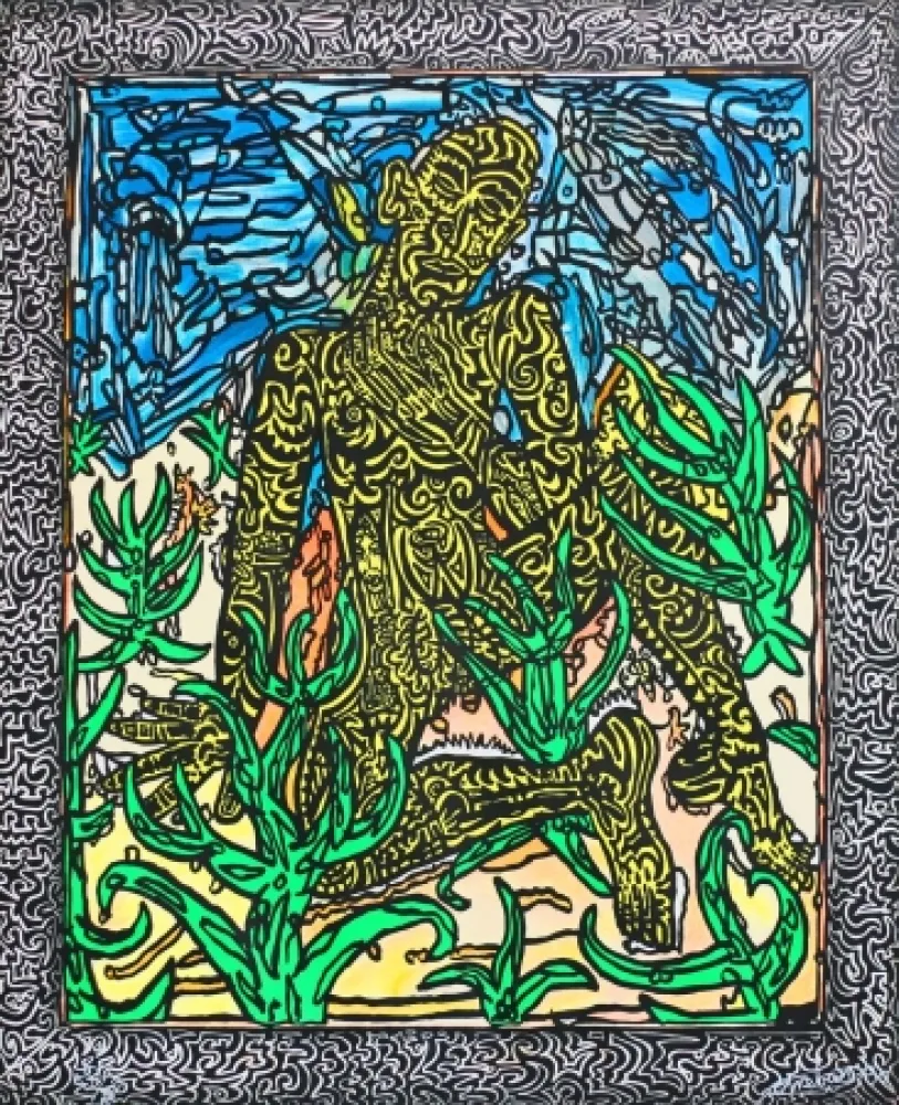 シルクスクリーン Combas - Homme jaune