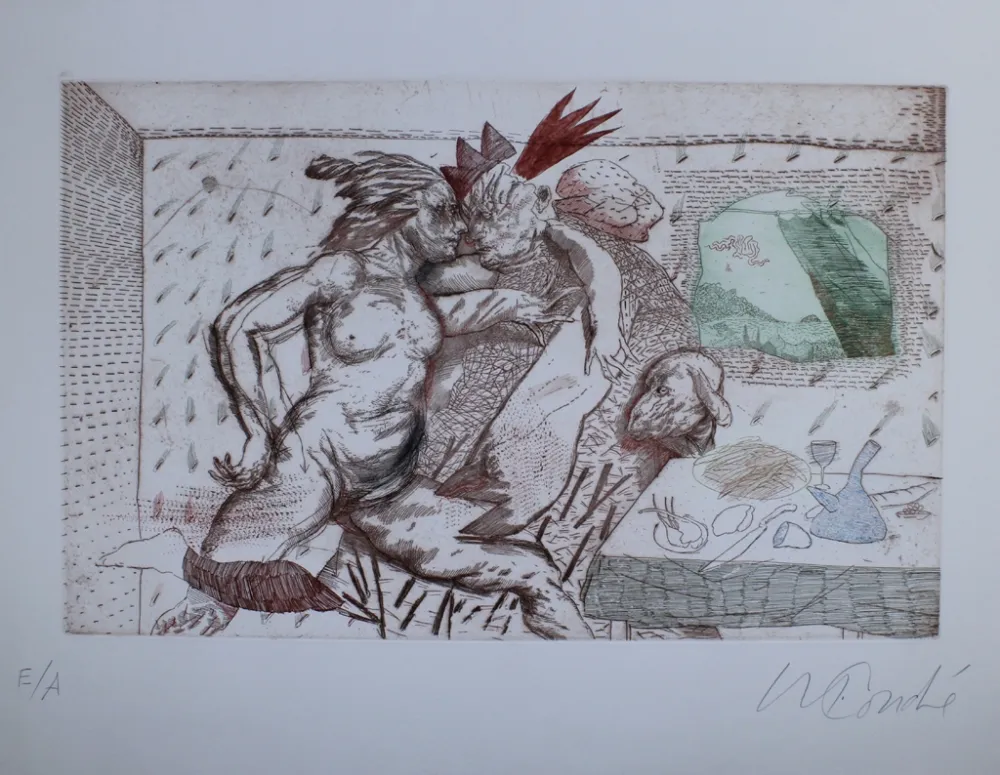 彫版 Condé - Hombres paisaje