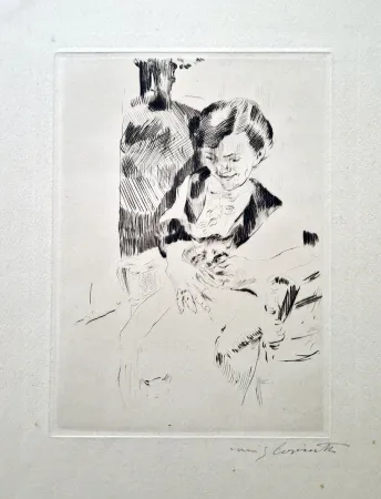 エッチング Corinth - Frau mit Katzen
