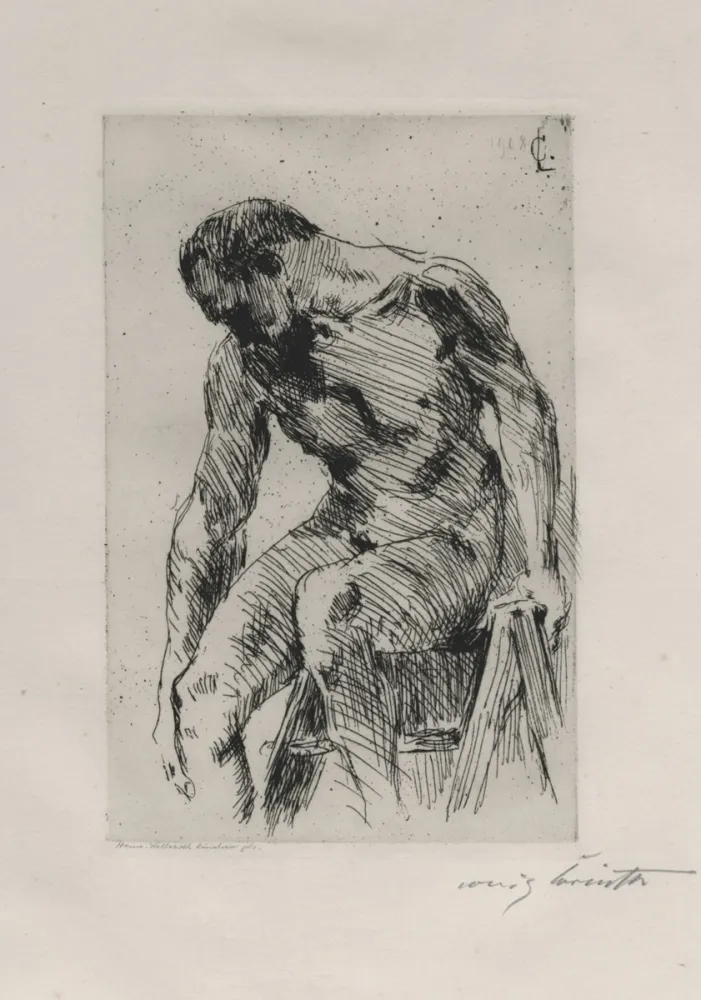 エッチング Corinth - Sitzender männlicher Akt