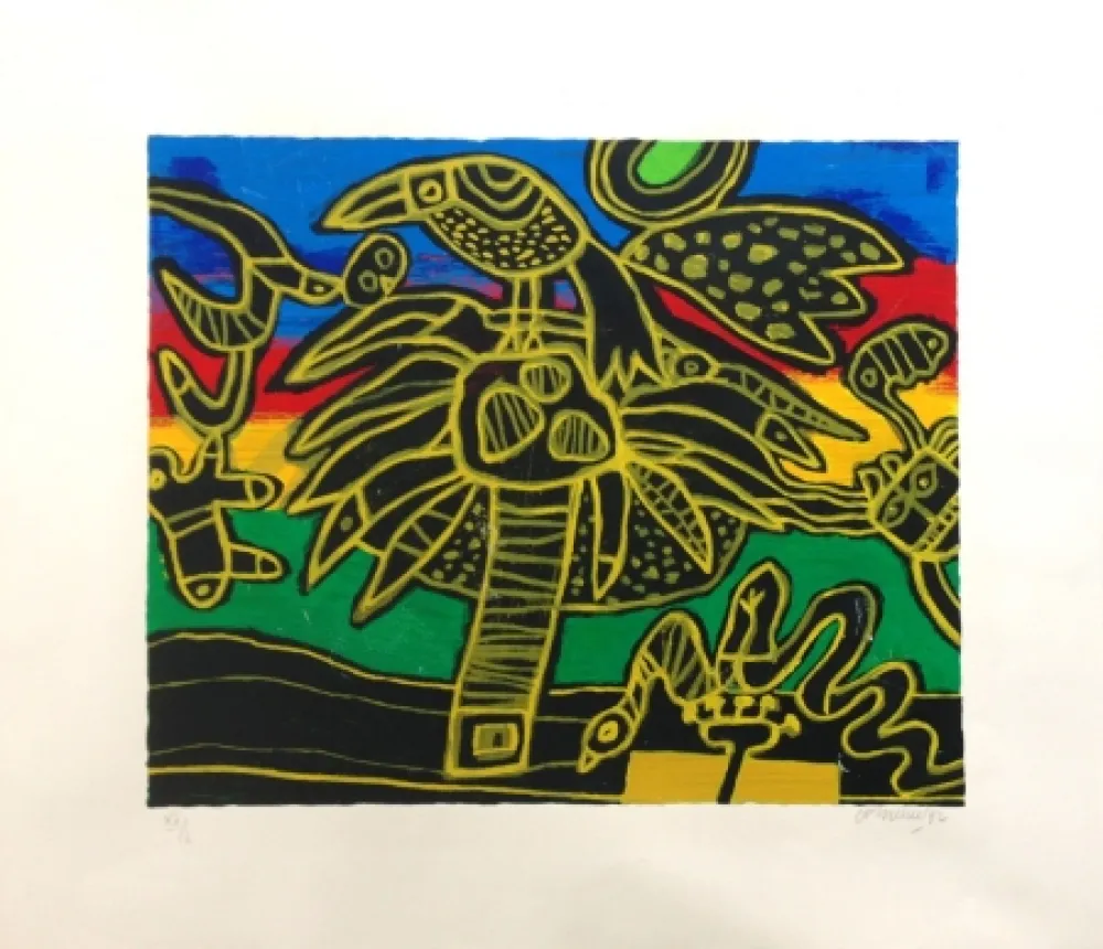 リトグラフ Corneille - Arbre aux oiseaux 