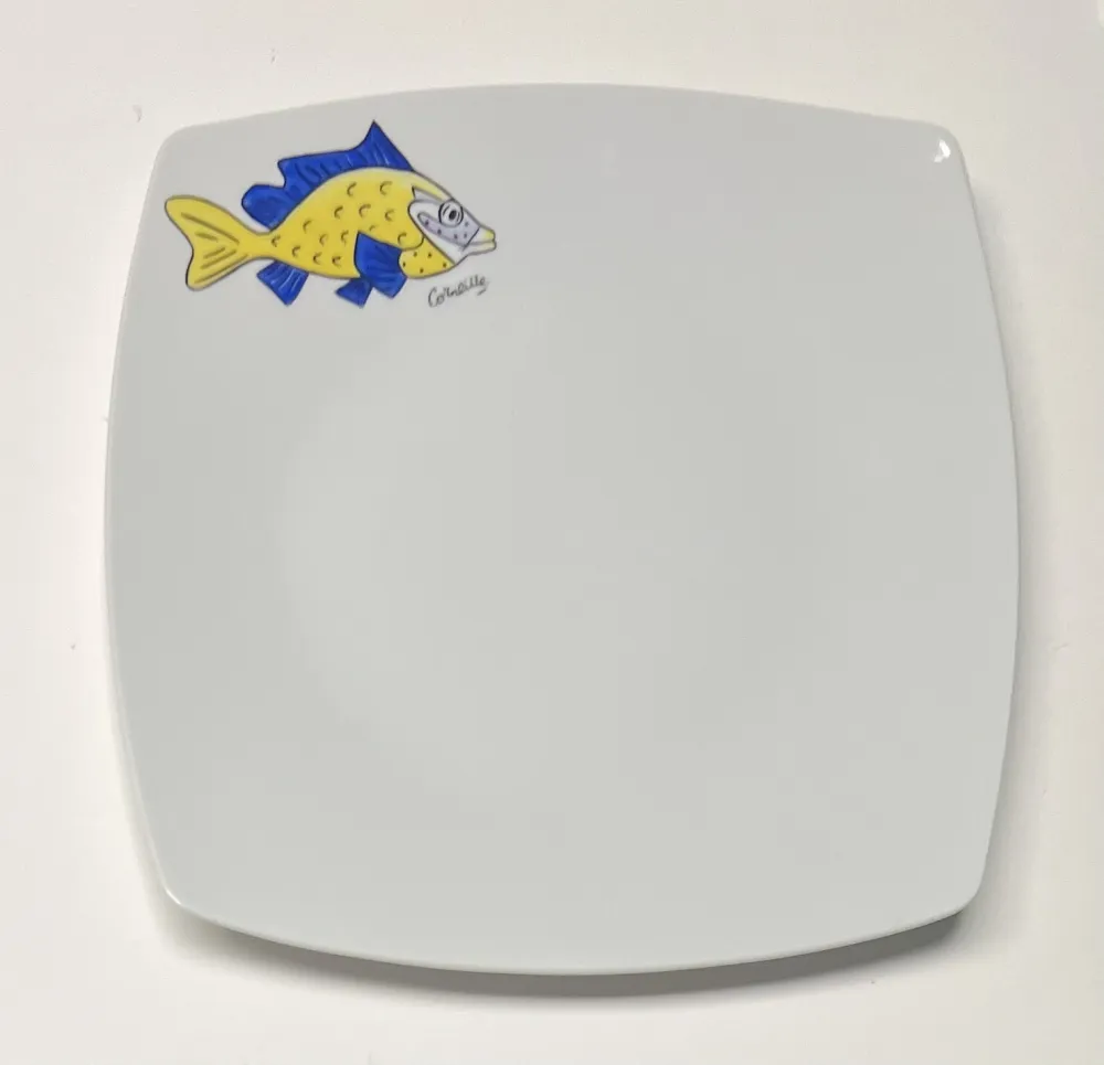 セラミック Corneille - Assiette Poisson Porcelaine de Limoges peinte à la main