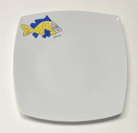 セラミック Corneille - Assiette Poisson Porcelaine de Limoges peinte à la main
