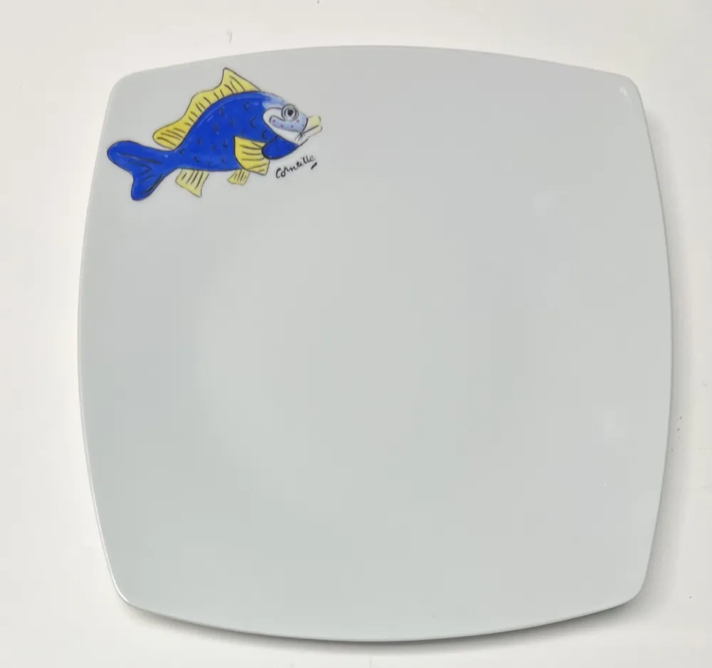 セラミック Corneille - Assiette Poisson Porcelaine de Limoges peinte à la main