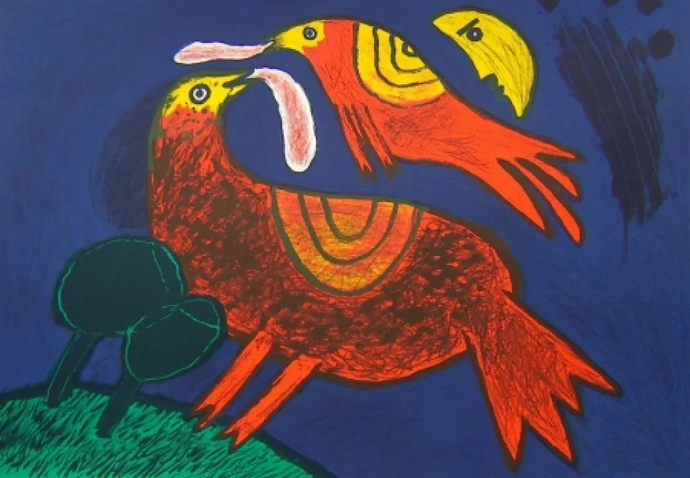 リトグラフ Corneille - Demi-lune dans ciel catalan