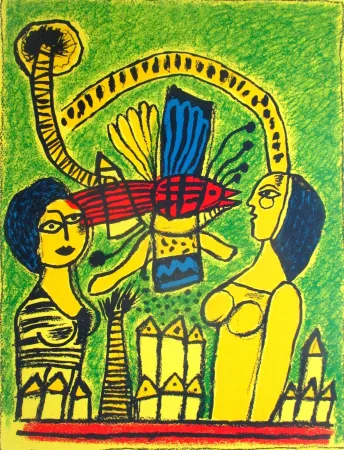 リトグラフ Corneille - Deux femmes dans la cité