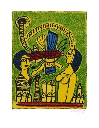 シルクスクリーン Corneille - Deux femmes dans la cité