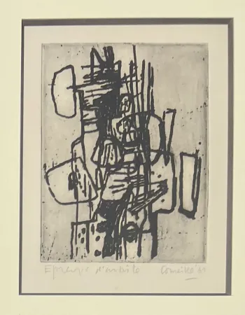エッチング Corneille - Eau-forte encadrée Abstraction 1961 Epreuve d'artiste - Edition Arturo Schwartz (Milano)